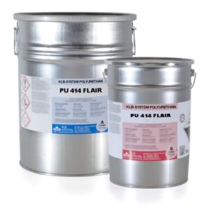 Gebinde des fugenlosen polyurethan Designbodens PU 414 FLAIR als Dekorbeschichtung